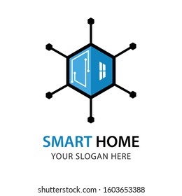Smart House Logo Design Template. Abstract blue connect house concept vector.