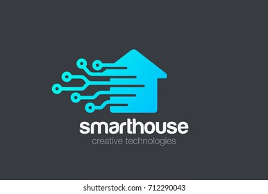 Smart House Logo design vector template.
Digital Electronics Chip control Home Logotype concept icon.