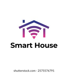 Smart house logo. Smart home logo icon with wireless connection concept. 