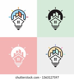 Smart House Logo, Home Idea logo. Bulb Home Creative logo.  Unique and modern design, a light bulb concept that has a house in it.