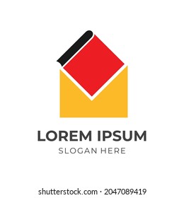 smart house logo template, house and book, combination logo with flat red and yellow color style