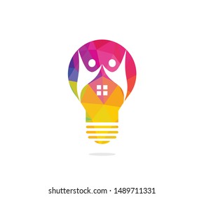 Smart house logo template. Light bulb with building and people logo design. Concept for intellectual home, flat or cottage.