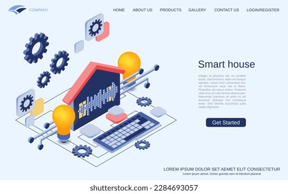 Smart house modern 3d isometric vector concept illustration. Landing page design template