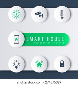 Smart house moderrn round icons with banner, vector illustration