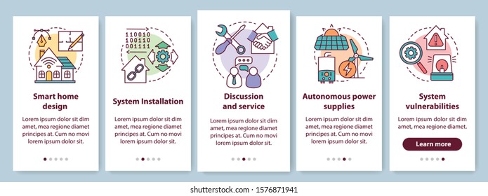 Smart house onboarding mobile app page screen with linear concepts. Home automation system design and service walkthrough steps graphic instructions. UX, UI, GUI vector template with illustrations