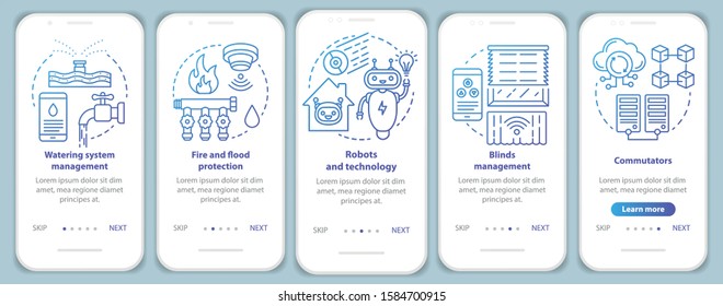 Smart house onboarding mobile app page screen vector template. Automatic control of home appliances. Walkthrough website steps with linear illustrations. UX, UI, GUI smartphone interface concept
