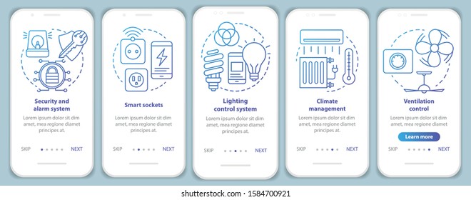 Smart house onboarding mobile app page screen vector template. Home automation system for life comfort. Walkthrough website steps with linear illustrations. UX, UI, GUI smartphone interface concept
