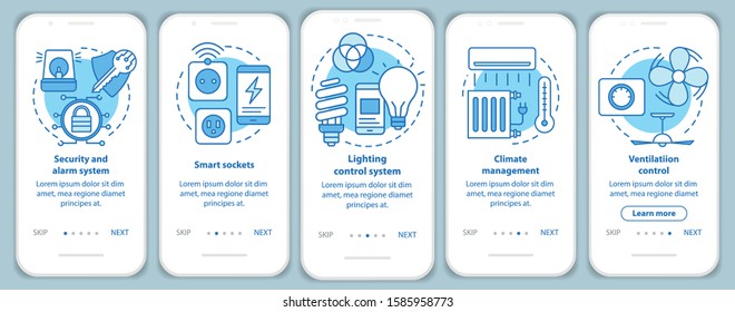 Smart house onboarding mobile app page screen vector template. Home automation system for life comfort. Walkthrough website steps with linear illustrations. UX, UI, GUI smartphone interface concept