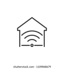 Smart house outline icon. linear style sign for mobile concept and web design. Wi-Fi in home simple line vector icon. Symbol, logo illustration. Pixel perfect vector graphics