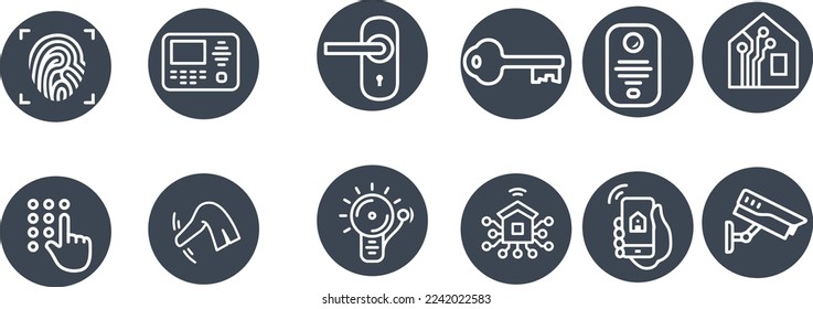 Diseño vectorial de iconos del sistema de seguridad de la casa inteligente 