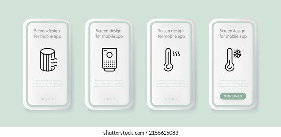 Smart House Set Icon. Adjustment Of Temperature, Humidity, Thermometer, Moisture Resistance, Degree. Weather Concept. UI Phone App Screens With People. Vector Line Icon For Business And Advertising