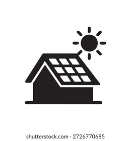 Casa elegante con el icono de los paneles solares Ilustración vectorial en blanco y negro del hogar eficiente de la energía respetuoso del medio ambiente