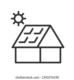 smart house, solar panels , linear icon. Editable stroke