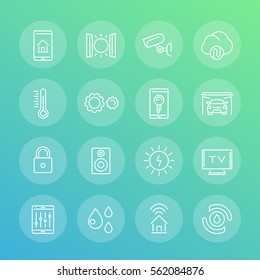 smart house system line icons set, home automation control linear pictograms, vector illustration