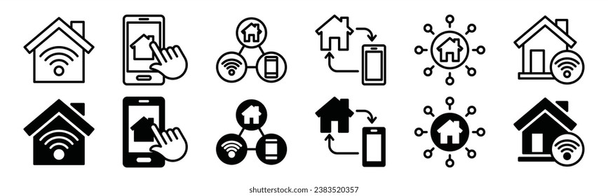 Symbol-Set für intelligente Häuser Intelligente Heimsymbole. Immobilien, Wohnung, Haus, Haus, Hotel mit Technologiekonzept. Automatisierungssystem. Für App und Website. Vektorgrafik