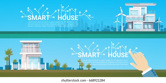 Smart House Technology Control System Icon Infographic With Copy Space Vector Illustration
