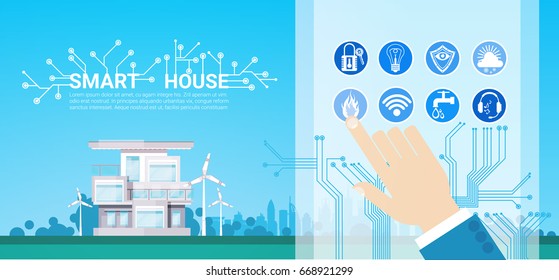 Smart House Technology Control System Icon Infographic With Copy Space Vector Illustration