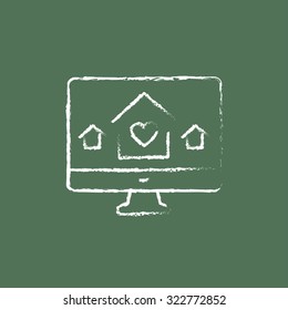 Smart house technology hand drawn in chalk on a blackboard vector white icon isolated on a green background.