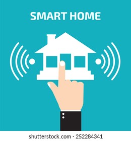 Smart house technology. Hand pressing icon