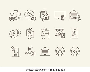 Smart House and Technology line icon set. Linear vector. Smart house concept. Flat illustration can be used for web design, interface, mobile application, infographics, advertising
