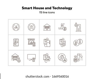 Smart House and Technology line icon set. Linear vector. Smart house concept. Flat illustration can be used for web design, interface, mobile application, infographics, advertising