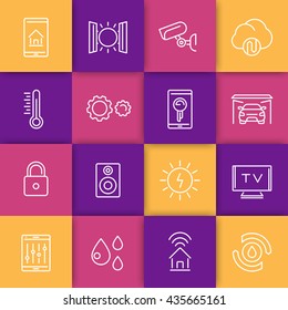 smart house technology system line icons, home automation control system, vector illustration