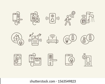 Smart House and Technology vector icon set. Thin line contours. Smart house concept. Flat illustration can be used for web design, interface, mobile application, infographics, advertising