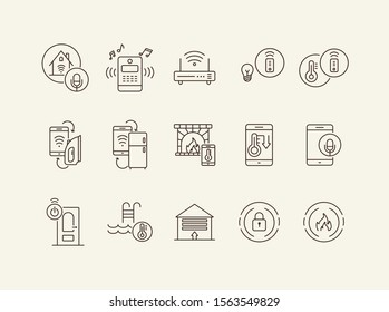 Smart House and Technology vector icons. Thin line contours. Smart house concept. Flat illustration can be used for web design, interface, mobile application, infographics, advertising