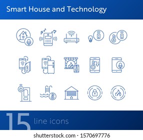 Smart House and Technology vector icons. Thin line contours. Smart house concept. Flat illustration can be used for web design, interface, mobile application, infographics, advertising