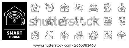 Smart house vector icons in line style. Smart house icons. Smart home related icons