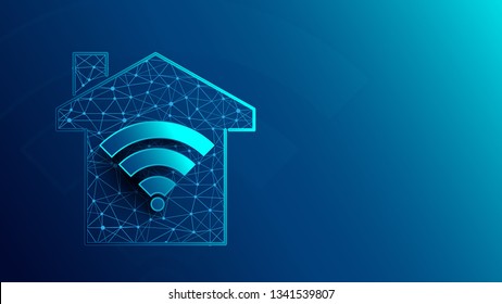 Smart house with WiFi icon icons from lines, triangles and particle style design. Illustration vector