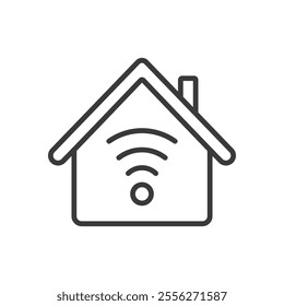 Smart house Wi-Fi, icon in line design. Smart, house, Wi-Fi, technology, home, wireless, connection on white background vector. Smart house Wi-Fi editable stroke icon