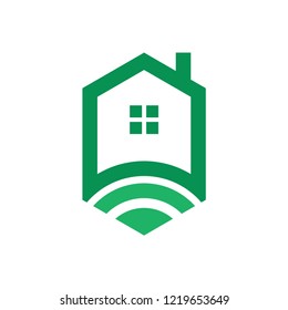 Smart house with wifi logo template vector icon design