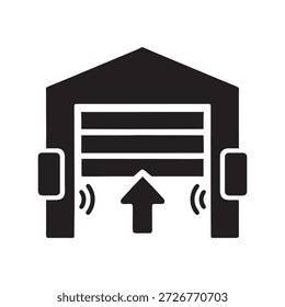 Ilustración vectorial en blanco y negro del icono automático inalámbrico de la puerta del garaje de la casa elegante para la automatización casera y los sistemas de seguridad