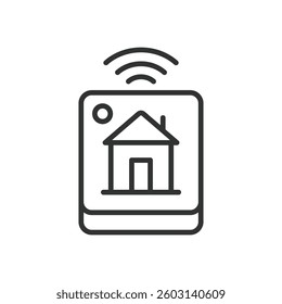 Smart hub, icon in line design. Smart hub, home automation, IoT hub, central control, smart home, on white background vector. Smart hub, icon in line design, editable stroke icon