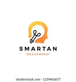 Smart Human Head Think Bulb Idea Logo Vector Icon Illustration