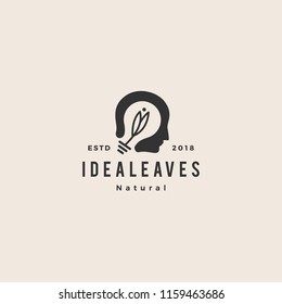 smart human head think bulb leaf idea logo hipster vintage vector icon illustration