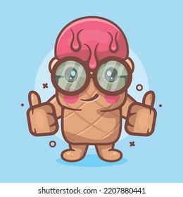 smart ice cream use cone character mascot with thumb up hand gesture isolated cartoon in flat style design