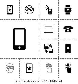 Smart icon. collection of 13 smart filled and outline icons such as poker on phone, touchscreen, phone, heart rate watch, nerd emoji. editable smart icons for web and mobile.