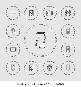 Smart icon. collection of 13 smart outline icons such as nerd emoji, heart rate watch, heart mobile, tablet, grid. editable smart icons for web and mobile.