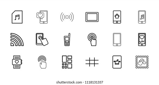 Smart icon. collection of 18 smart outline icons such as poker on phone, heart rate watch, heartbeat on phone, touchscreen, tablet. editable smart icons for web and mobile.