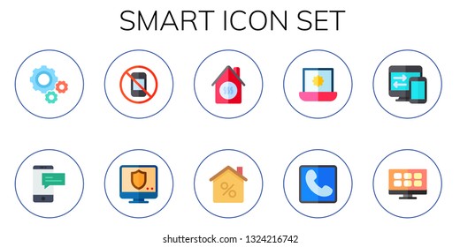 smart icon set. 10 flat smart icons.  Simple modern icons about  - settings, smartphone, no phone, computer, smart home, mortgage, laptop, phone, tv