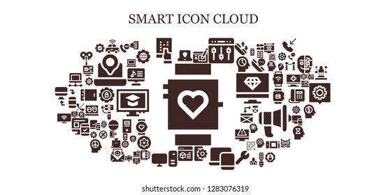  smart icon set. 93 filled smart icons. Simple modern icons about  - Smartwatch, Laptop, Autonomous car, Tablet, Graphic tablet, Settings, Mobile, Responsive, Computer, Smart tv