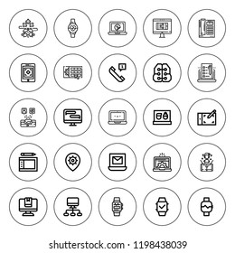 Smart icon set. collection of 25 outline smart icons with computer, graphic tablet, intelligence, laptop, hologram, nerd, smartwatch, tablet, telephone icons. editable icons.