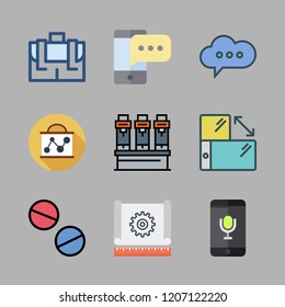 smart icon set. vector set about tablets, briefcase, chat and industrial robot icons set.