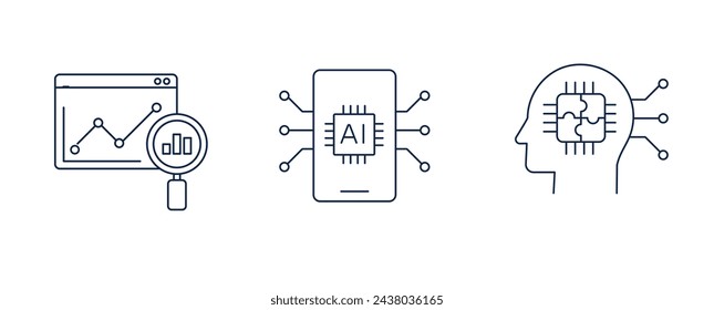 Iconos inteligentes para el rendimiento, el aprovechamiento de datos y el cambio de comportamiento. Aprovechamiento de datos maestros. Convierta la información en acción. Trazo y colores editables vectoriales. 