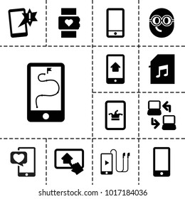 Smart icons. set of 13 editable filled smart icons such as poker on phone, important message, heart rate watch, phone, memory card with music, home on tablet