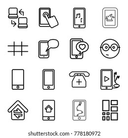 Smart Icons. Set Of 16 Editable Outline Smart Icons Such As Nerd Emoji, Phone With Heart, Touchscreen, Phone, Grid, Home Connection