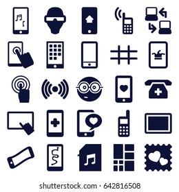 Smart icons set. set of 25 smart filled icons such as poker on phone, finger on tablet, nerd emoji, heart mobile, photo with heart, phone with heart, phone, touchscreen