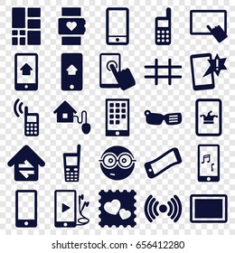 Smart icons set. set of 25 smart filled icons such as poker on phone, finger on tablet, nerd emoji, photo with heart, phone, tablet, grid, home connection, touchscreen